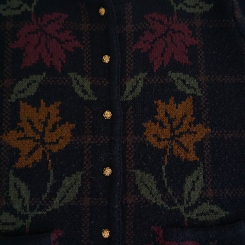 Vintage Crystal-Kobe Floral Plaid Knit Cardigan Sweater S Eclectic Grandpa Fall - Picture 6 of 9